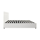Oikiture Bed Frame King Size Gas Lift Base Storage Leather White - Top-Down View