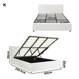 Oikiture Bed Frame King Size Gas Lift Base Storage Leather White - Rear View