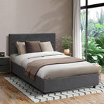 Oikiture Bed Frame King Single Gas Lift Base Storage Fabric Grey