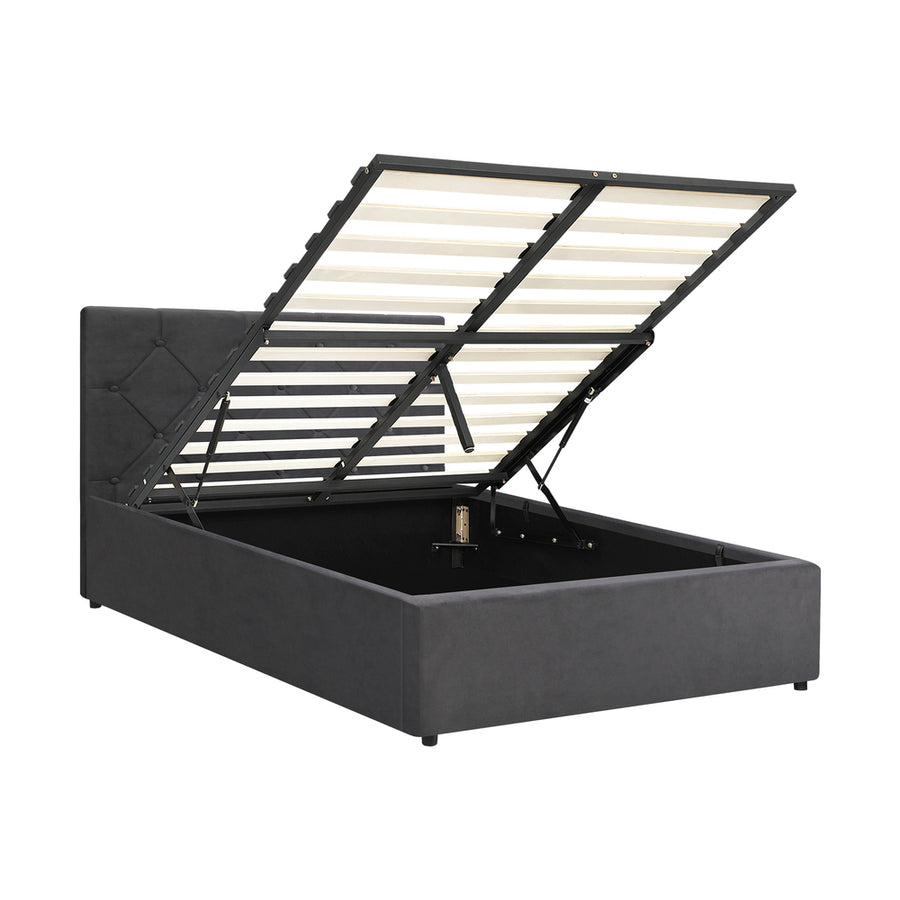 Oikiture Bed Frame King Single Gas Lift Base Storage Fabric Grey