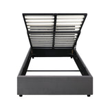 Oikiture Bed Frame King Single Gas Lift Base Storage Fabric Grey - Front View