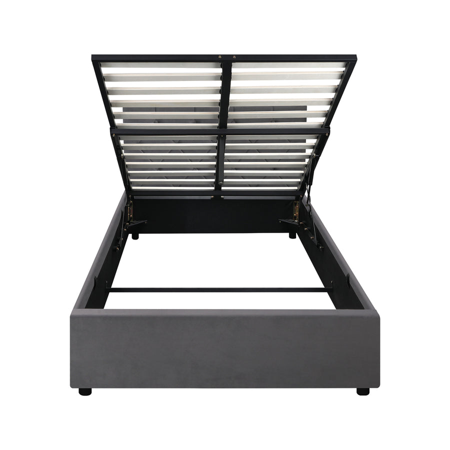 Oikiture Bed Frame King Single Gas Lift Base Storage Fabric Grey