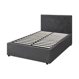Oikiture Bed Frame King Single Gas Lift Base Storage Fabric Grey - Rear View