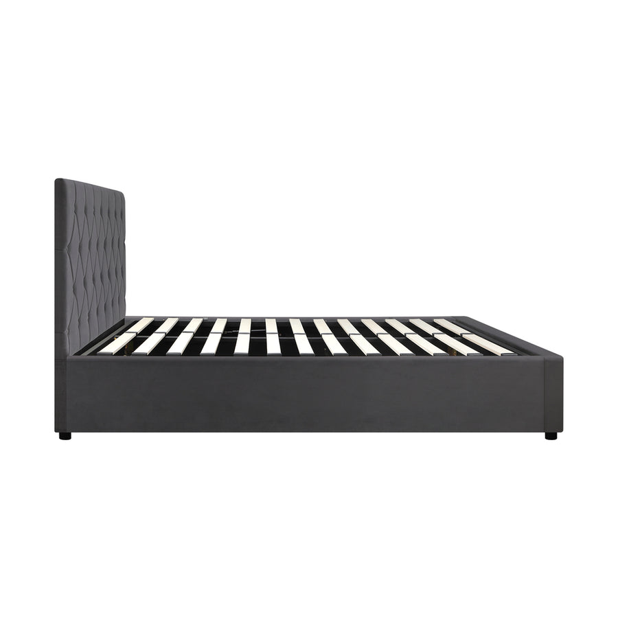 Oikiture Bed Frame King Single Gas Lift Base Storage Fabric Grey
