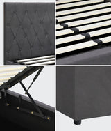 Oikiture Bed Frame King Single Gas Lift Base Storage Fabric Grey - Side View