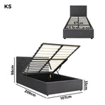 Oikiture Bed Frame King Single Gas Lift Base Storage Fabric Grey