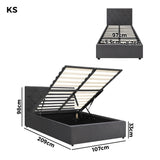 Oikiture Bed Frame King Single Gas Lift Base Storage Fabric Grey - Extra Image