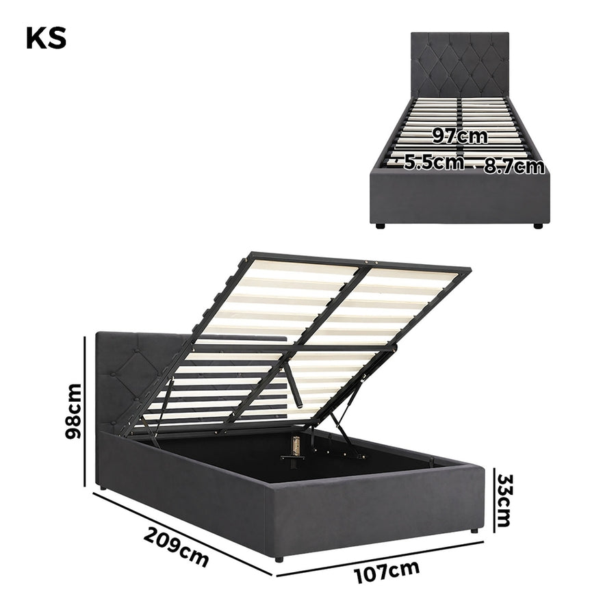 Oikiture Bed Frame King Single Gas Lift Base Storage Fabric Grey