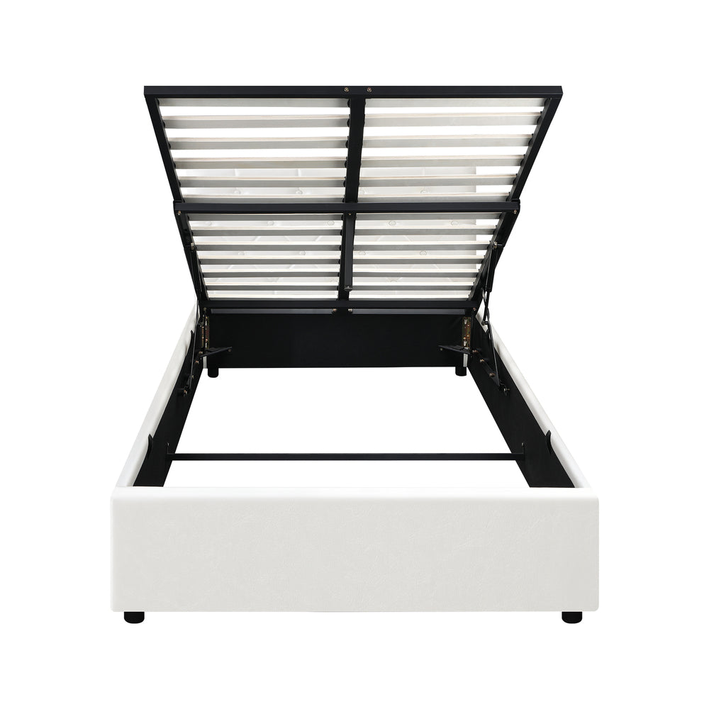 Oikiture Bed Frame King Single Gas Lift Base Storage Leather White
