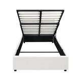 Oikiture Bed Frame King Single Gas Lift Base Storage Leather White - Front View