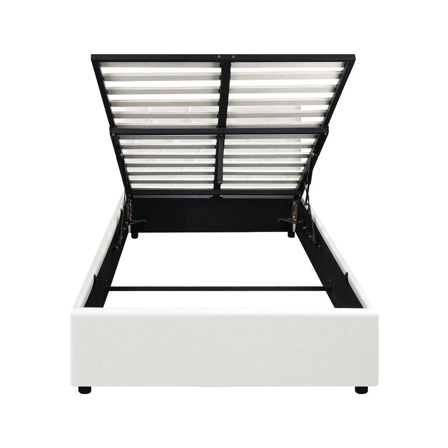Oikiture Bed Frame King Single Gas Lift Base Storage Leather White
