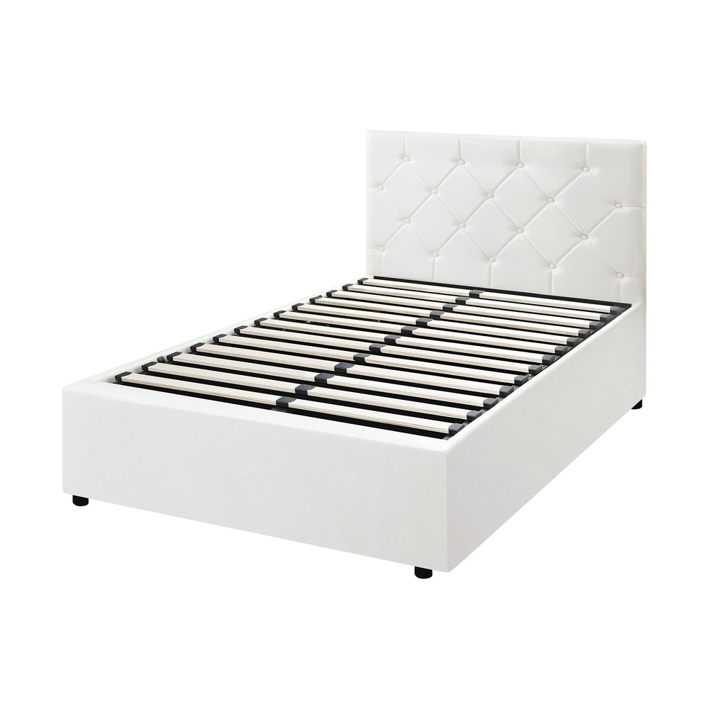 Oikiture Bed Frame King Single Gas Lift Base Storage Leather White