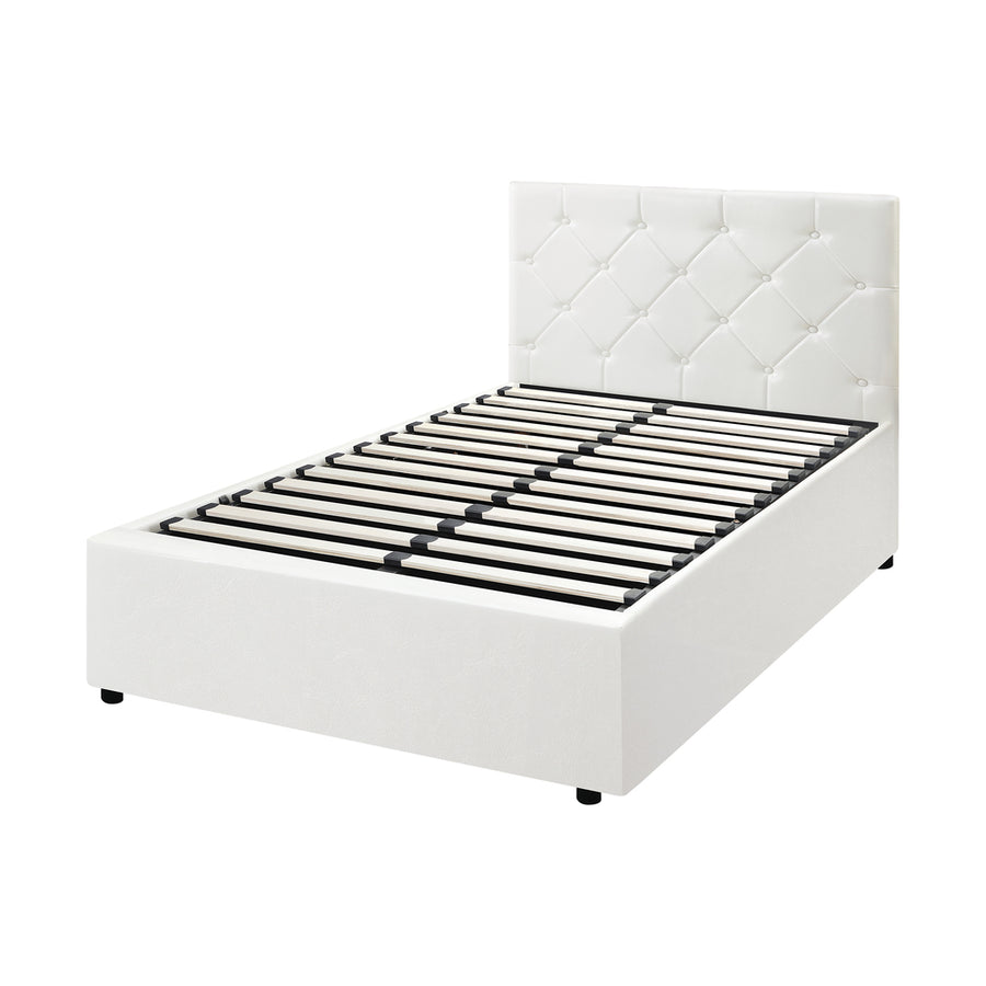 Oikiture Bed Frame King Single Gas Lift Base Storage Leather White