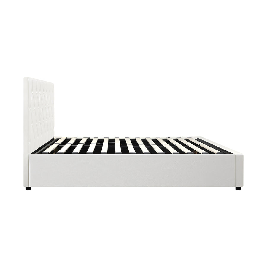 Oikiture Bed Frame King Single Gas Lift Base Storage Leather White