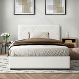 Oikiture Bed Frame King Single Gas Lift Base Storage Leather White