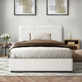 Oikiture Bed Frame King Single Gas Lift Base Storage Leather White - Side View