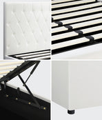 Oikiture Bed Frame King Single Gas Lift Base Storage Leather White
