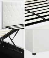 Oikiture Bed Frame King Single Gas Lift Base Storage Leather White - Close-Up Angle