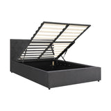 Oikiture Bed Frame Queen Size Gas Lift Base Storage Fabric Grey