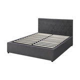 Oikiture Bed Frame Queen Size Gas Lift Base Storage Fabric Grey - Side View