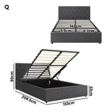 Oikiture Bed Frame Queen Size Gas Lift Base Storage Fabric Grey