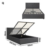 Oikiture Bed Frame Queen Size Gas Lift Base Storage Fabric Grey - Low Angle