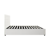 Oikiture Bed Frame Queen Size Gas Lift Base Storage Leather White