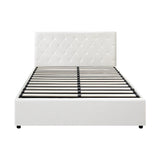 Oikiture Bed Frame Queen Size Gas Lift Base Storage Leather White