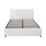 Oikiture Bed Frame Queen Size Gas Lift Base Storage Leather White - Rear View