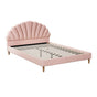 Oikiture Bed Frame Double Size Scallop-Shape Bedhead Pink Velvet