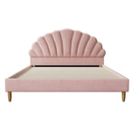 Oikiture Bed Frame Double Size Scallop-Shape Bedhead Pink Velvet, image 6