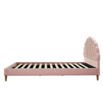 Oikiture Bed Frame Double Size Scallop-Shape Bedhead Pink Velvet, image 3