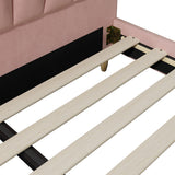 Oikiture Bed Frame Double Size Scallop-Shape Bedhead Pink Velvet