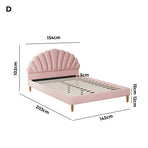 Oikiture Bed Frame Double Size Scallop-Shape Bedhead Pink Velvet, image 5