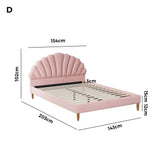 Oikiture Bed Frame Double Size Scallop-Shape Bedhead Pink Velvet - 45-Degree Angle