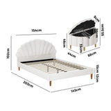 Oikiture Boucle Bed Frame with Ottoman Set Scallop Shaped Sherpa Bedhead Double
