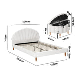 Oikiture Boucle Bed Frame with Ottoman Set Scallop Shaped Sherpa Bedhead Double - Side View
