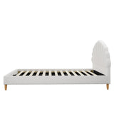 Oikiture Boucle Bed Frame with Ottoman Set Scallop Shaped Sherpa Bedhead Double