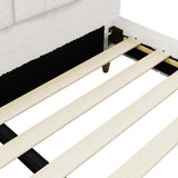 Oikiture Boucle Bed Frame with Ottoman Set Scallop Shaped Sherpa Bedhead Double - Close-Up Angle