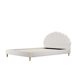Oikiture Boucle Bed Frame with Ottoman Set Scallop Shaped Sherpa Bedhead Double