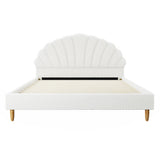 Oikiture Bed Frame Double Size Scallop-Shape Bedhead White Boucle - Rear View