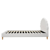 Oikiture Bed Frame Double Size Scallop-Shape Bedhead White Boucle - 45-Degree Angle