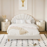 Oikiture Bed Frame Double Size Scallop-Shape Bedhead White Boucle - Side View