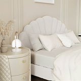 Oikiture Bed Frame Double Size Scallop-Shape Bedhead White Boucle - Top-Down View