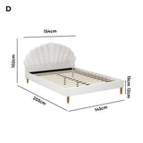 Oikiture Bed Frame Double Size Scallop-Shape Bedhead White Boucle - Front View