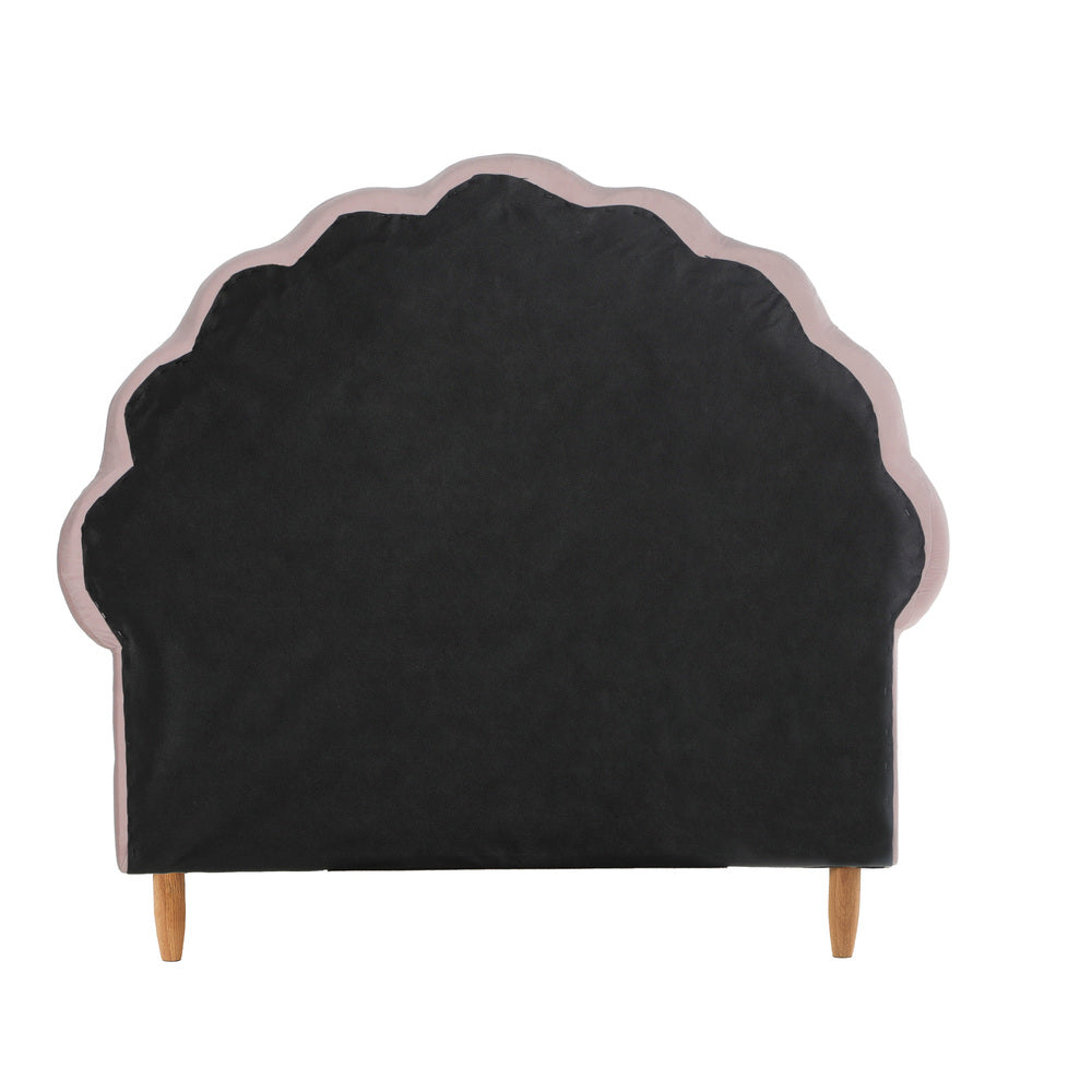 Oikiture Single Bed Frame Scallop-Shape Bedhead Pink Velvet