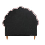 Oikiture Single Bed Frame Scallop-Shape Bedhead Pink Velvet, image 3