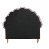 Oikiture Single Bed Frame Scallop-Shape Bedhead Pink Velvet - Side View