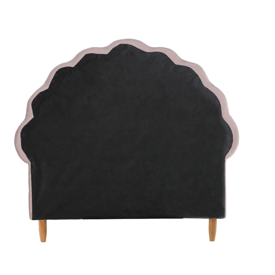 Oikiture Single Bed Frame Scallop-Shape Bedhead Pink Velvet, image 3