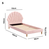 Oikiture Single Bed Frame Scallop-Shape Bedhead Pink Velvet - Close-Up Angle